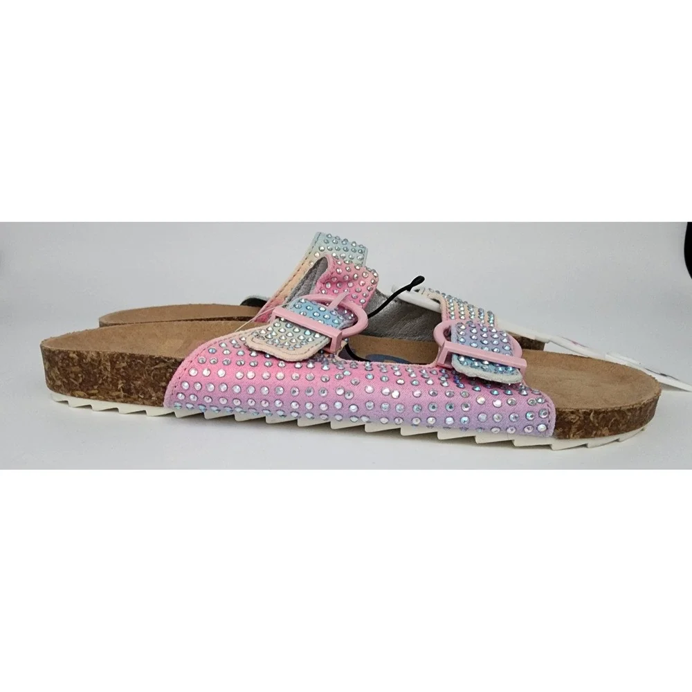 Justice Slide Sandals Big Girls 5 Multi-Color NWT Ombre Rhinestone Buckle Strap